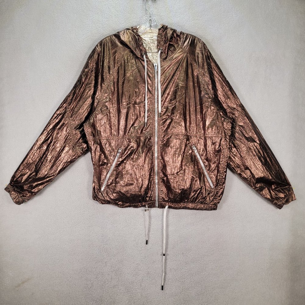 BLANK NYC Reversible Copper Gold Hooded Metallic Good Vibrations Bomber Jacket